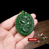 Green Jade Money Dragon Pendant Necklace Chinese Hand-Carved Luck Gift Amulet