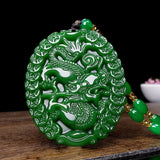 Green Jade Money Dragon Pendant Necklace Chinese Hand-Carved Luck Gift Amulet