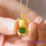 Green Jade Mouse Pendant 925 Silver Chalcedony Zircon Jewelry
