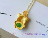 Green Jade Mouse Pendant 925 Silver Chalcedony Zircon Jewelry