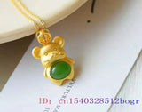 Green Jade Mouse Pendant 925 Silver Chalcedony Zircon Jewelry
