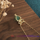 Green Jade Owl Pendant 925 Silver Zircon Amulet Necklace