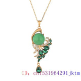 Green Jade Peacock Pendant 925 Silver Necklace Men Jewelry Charms Chalcedony