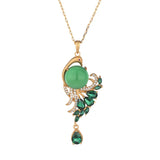 Green Jade Peacock Pendant 925 Silver Necklace Men Jewelry Charms Chalcedony
