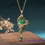 Green Jade Peacock Pendant 925 Silver Necklace Men Jewelry Charms Chalcedony