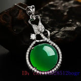Green Jade Pendant Zircon Jewelry Chinese Charm Necklace 925 Silver