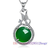 Green Jade Pendant Zircon Jewelry Chinese Charm Necklace 925 Silver