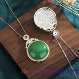 Green Jade Pendant 925 Silver Choker Amulet Necklace