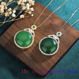 Green Jade Pendant 925 Silver Choker Amulet Necklace