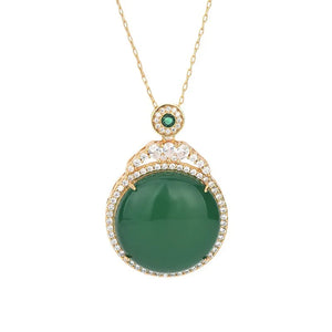 Green Jade Pendant 925 Silver Choker Amulet Necklace