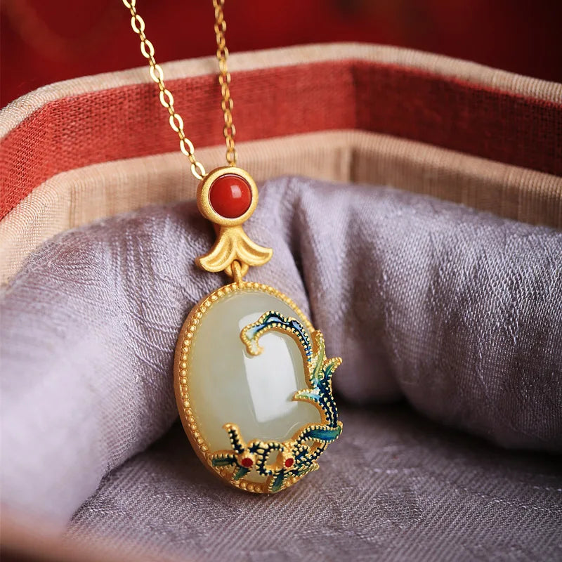Green Jade Pendant 925 Silver Gemstone Chalcedony Necklace Jewelry