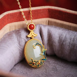 Green Jade Pendant 925 Silver Gemstone Chalcedony Necklace Jewelry