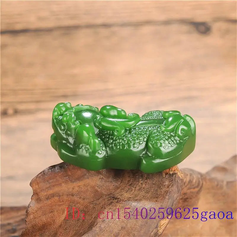 Green Jade Pixiu Pendant Amulet Charm Chinese Necklace Jadeite Jewelry
