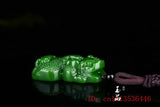 Green Jade Pixiu Pendant Necklace Luck Amulet Sweater Chain