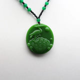 Green Jade Red-crowned Crane Pendant Necklace Chinese Hand-Carved Jewelry