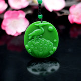 Green Jade Red-crowned Crane Pendant Necklace Chinese Hand-Carved Jewelry