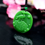Green Jade Red-crowned Crane Pendant Necklace Chinese Hand-Carved Jewelry