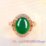 Green Jade Ring Gemstone 925 Silver Zircon Women Jewelry Natural Charm Amulet