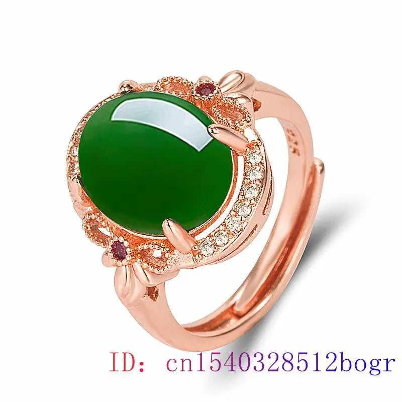 Green Jade Ring Gemstone 925 Silver Zircon Women Jewelry Natural Charm Amulet