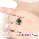 Green Jade Ring Gemstone 925 Silver Zircon Women Jewelry Natural Charm Amulet