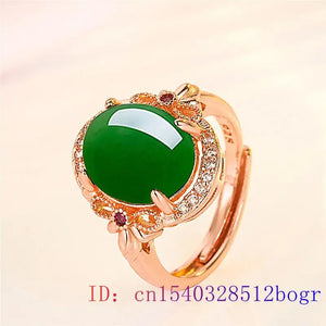 Green Jade Ring Gemstone 925 Silver Zircon Women Jewelry Natural Charm Amulet