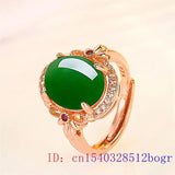 Green Jade Ring Gemstone 925 Silver Zircon Women Jewelry Natural Charm Amulet