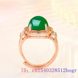 Green Jade Ring Gemstone 925 Silver Zircon Women Jewelry Natural Charm Amulet
