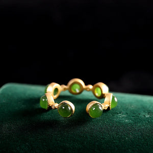 Green Jade Adjustable Ring 925 Silver Chinese Amulet Stone Jewelry