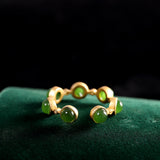 Green Jade Adjustable Ring 925 Silver Chinese Amulet Stone Jewelry