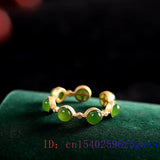 Green Jade Adjustable Ring 925 Silver Chinese Amulet Stone Jewelry