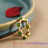 Green Jade Adjustable Ring 925 Silver Chinese Amulet Stone Jewelry