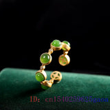 Green Jade Adjustable Ring 925 Silver Chinese Amulet Stone Jewelry