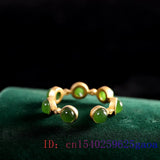 Green Jade Adjustable Ring 925 Silver Chinese Amulet Stone Jewelry