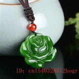Green Jade Rose Pendant Necklace Jadeite Natural Flower Women Men Chinese Charm