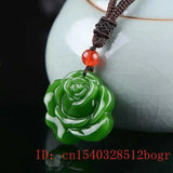 Green Jade Rose Pendant Necklace Jadeite Natural Flower Women Men Chinese Charm