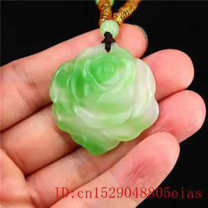 Green Jade Rose Pendant for Women Natural Chinese Jewelry Amulet