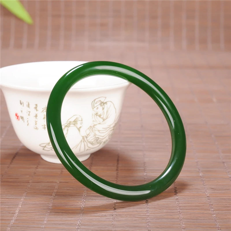 Green Jade Round Bracelet Chinese Charm Jewellery Hand-Carved Luck Amulet