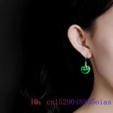 Green Jade Ruyi Earrings 925 Silver Vintage Natural Gemstone Jewelry