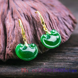 Green Jade Ruyi Earrings 925 Silver Vintage Natural Gemstone Jewelry
