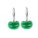 Green Jade Ruyi Earrings 925 Silver Vintage Natural Gemstone Jewelry