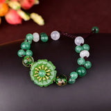 Green Jade Stone Jadeite Emerald Flower Bracelet Charm Jewellery