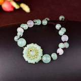 Green Jade Stone Jadeite Emerald Flower Bracelet Charm Jewellery