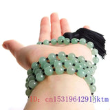 Green Jade Tassel Necklace Men Bracelets Women Bead Rosary Stone Jewelry