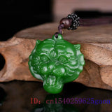 Green Jade Tiger Pendant Animal Carved Charm Chinese Men Jewelry Women