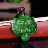 Green Jade Tiger Pendant Animal Carved Charm Chinese Men Jewelry Women
