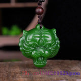 Green Jade Tiger Pendant Animal Carved Charm Chinese Men Jewelry Women