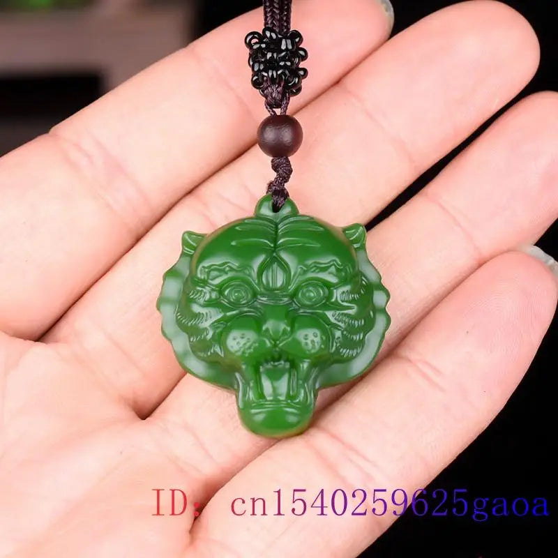Green Jade Tiger Pendant Animal Carved Charm Chinese Men Jewelry Women