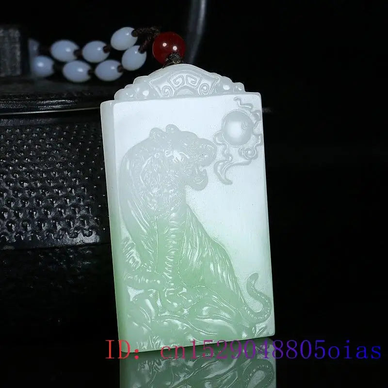 Green Jade Tiger Pendant Natural Jewelry Charm Women Necklace Men Amulet