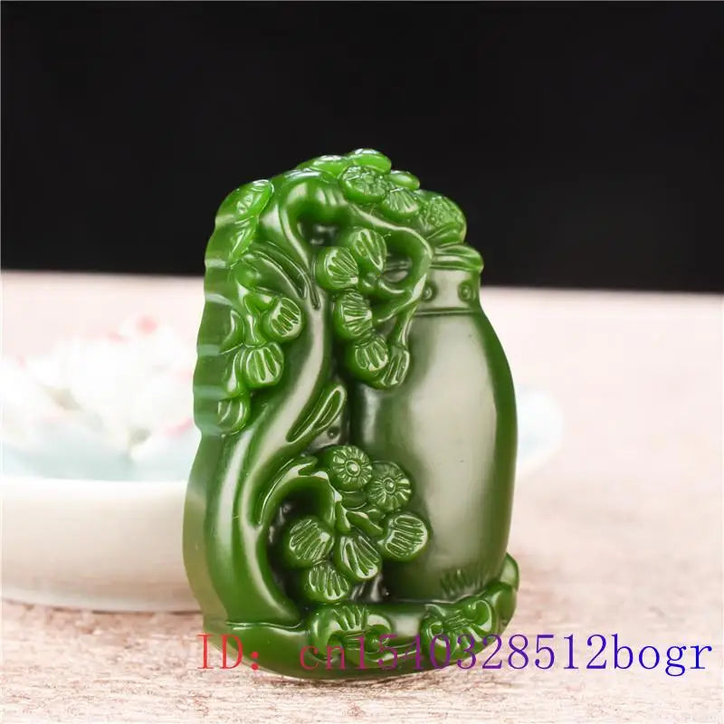 Green Jade Vase Pendant Natural Jadeite Amulet Chinese Carved Jewelry