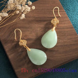 Green Jade Water Drop Earrings Amulet Crystal Chalcedony Women Jewelry